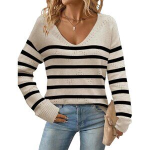 ❤️Women Black Fall Trendy Long Sleeve Shirt Shoulder V Neck Knit Pullover Tops